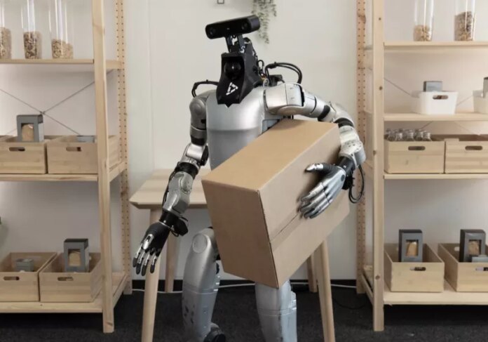 A startup taught humanoid robots to retrieve packages, climb stairs, and unpack boxes – no human steering needed